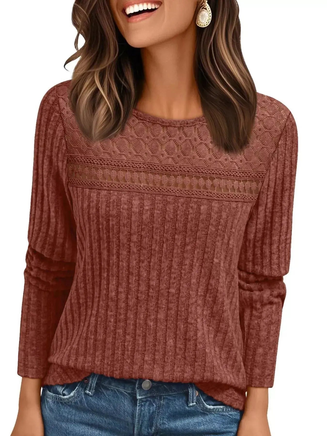 Ribbed Long Sleeve T-Shirt Simply Love