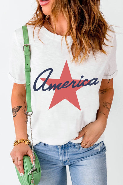 Star Round Neck Short Sleeve T-Shirt.