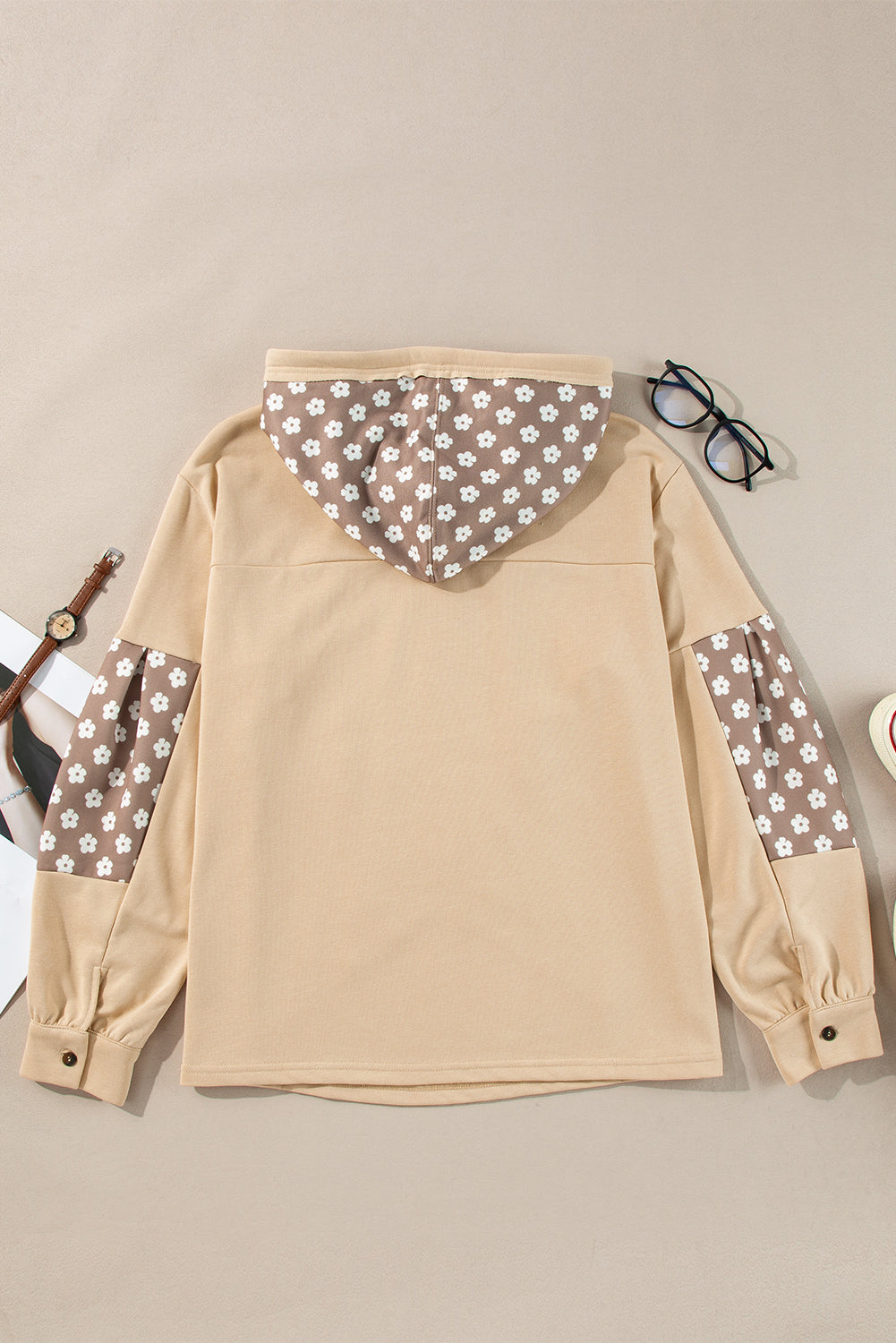 Apricot floral star patch hoodie