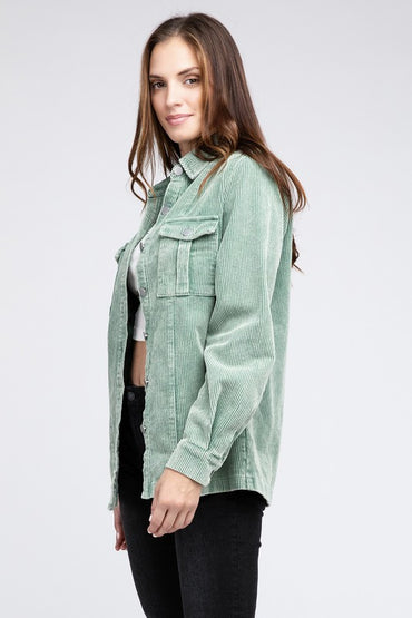 Corduroy Button-Up Jacket for Women