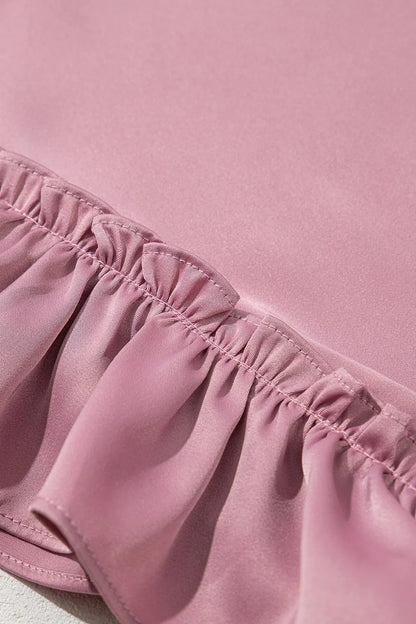 Toadstool Satin Ruffle Sleeve Top – Dusty Pink