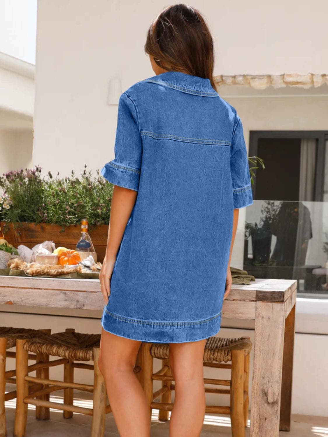 Johnny Collar Half Sleeve Denim Dress.