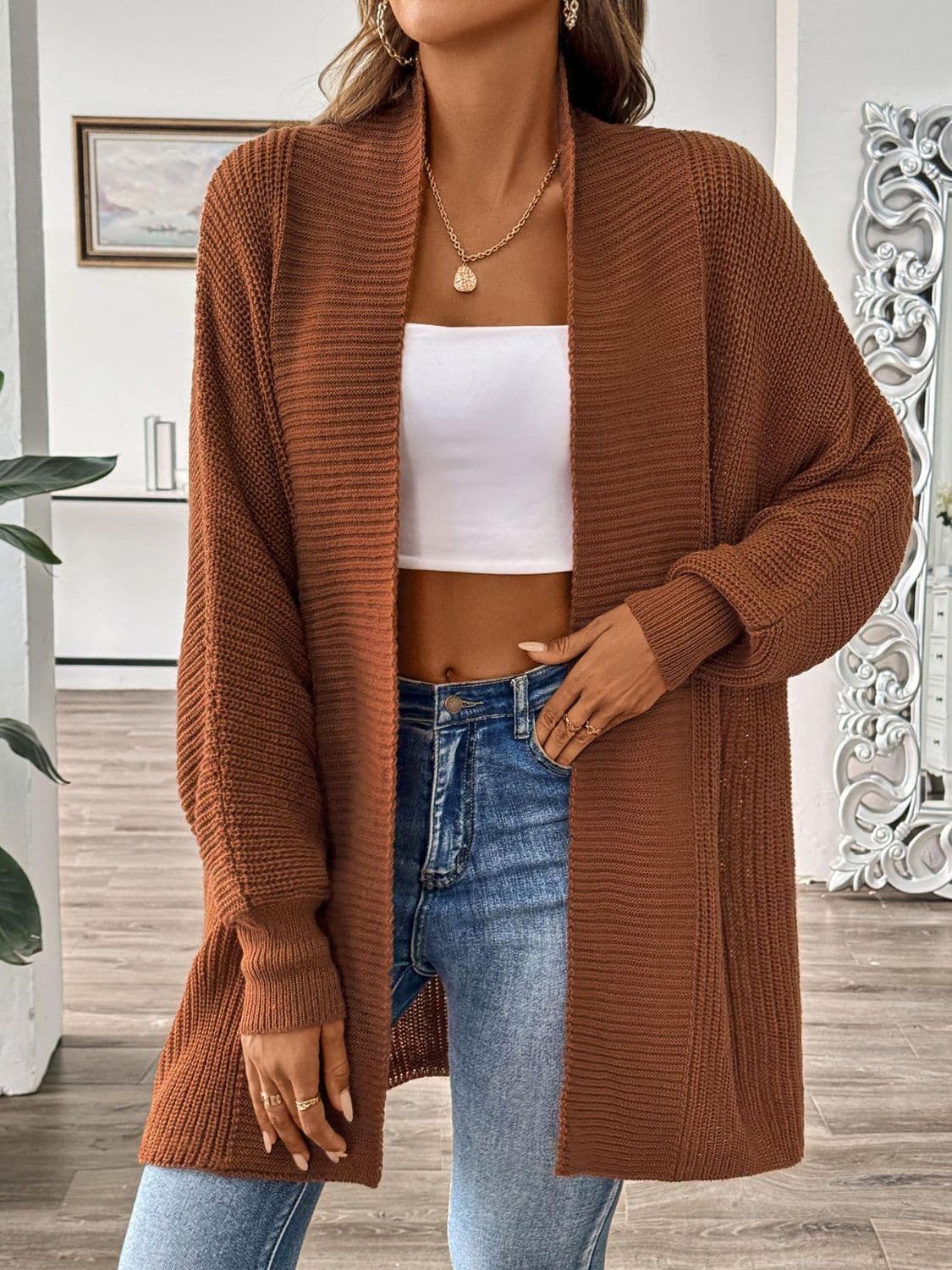 Open front long sleeve cardigan