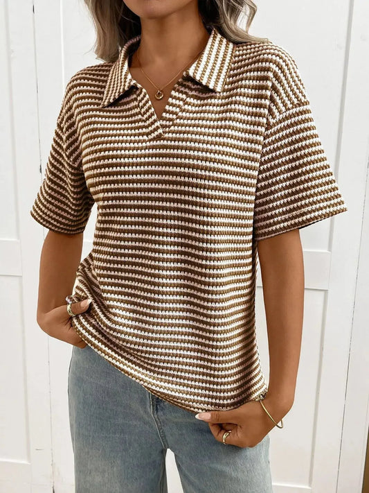 Striped Knit Short Sleeve Top Simply Love