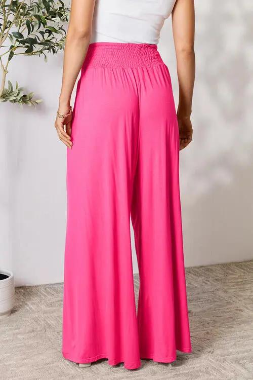 Double Take Full Size Smocked Wide Waistband Wide Leg Pants - Love Salve