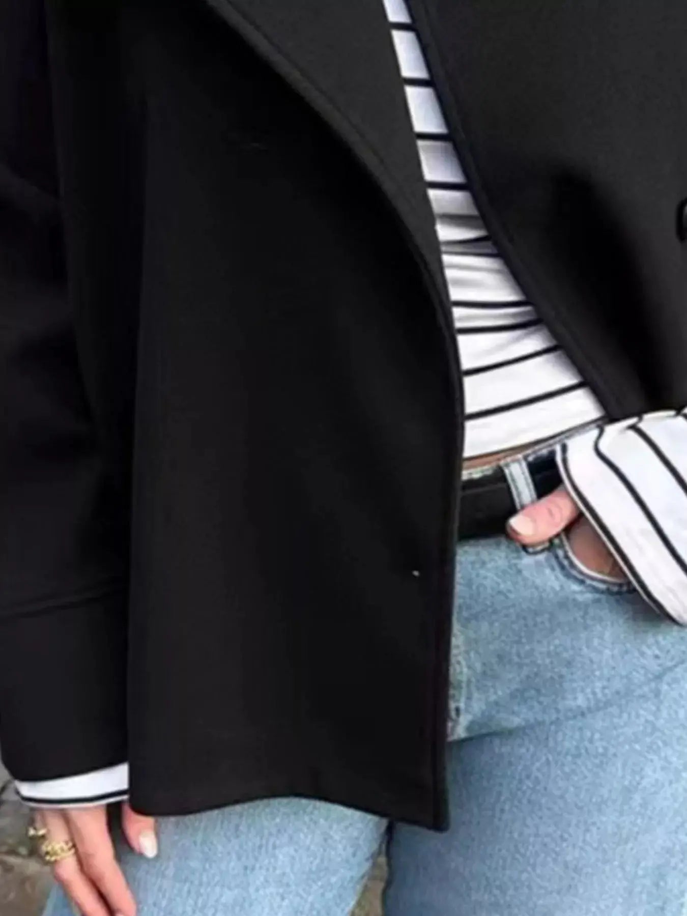 Navy Long Sleeve Buttoned Lightweight Outerwear Coat Lined Simply Love