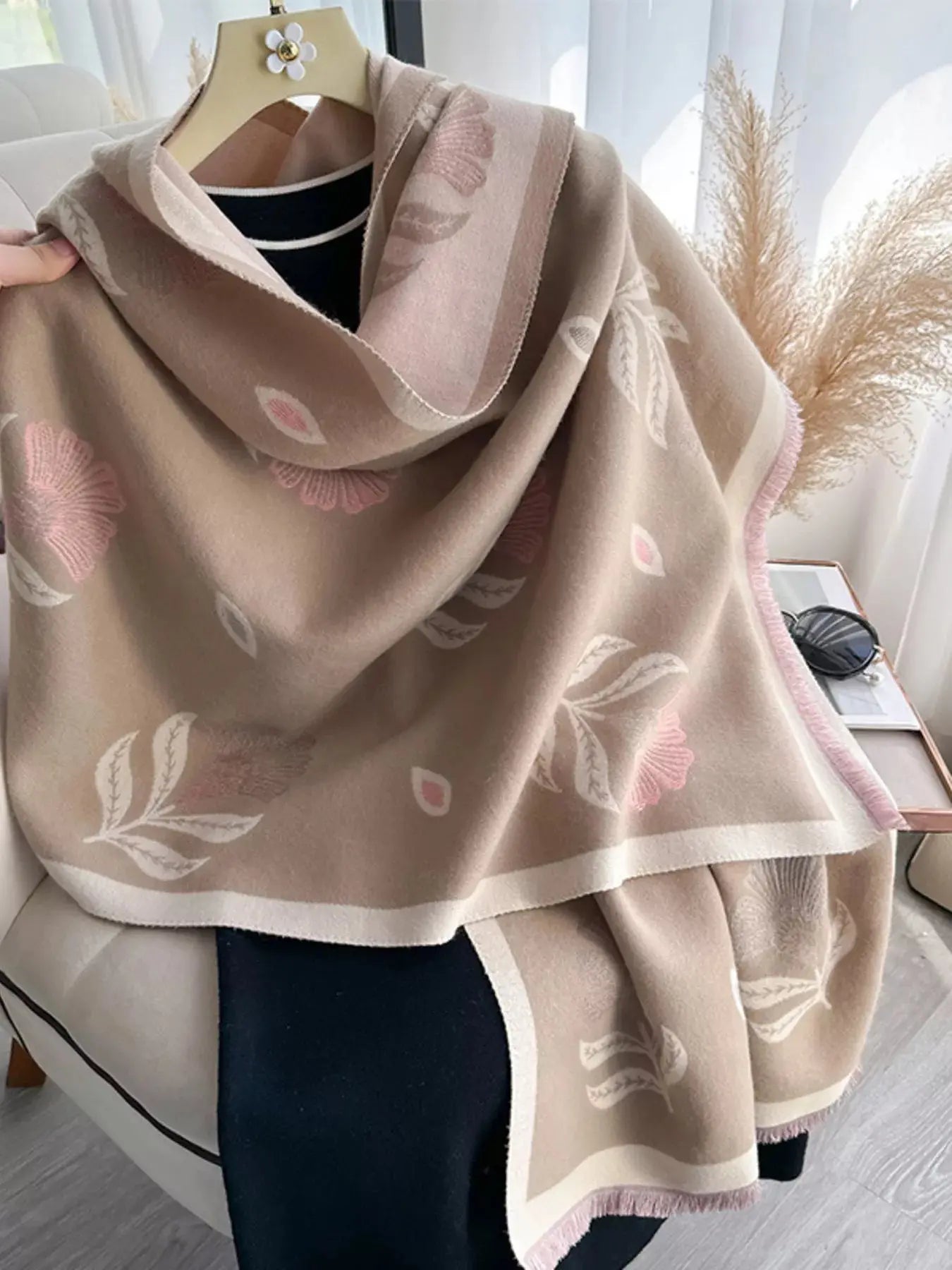 Printed Raw Hem Shawl Simply Love