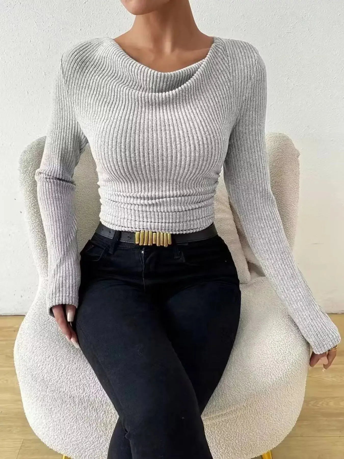Cowl Neck Ribbed Knit Top Simply Love