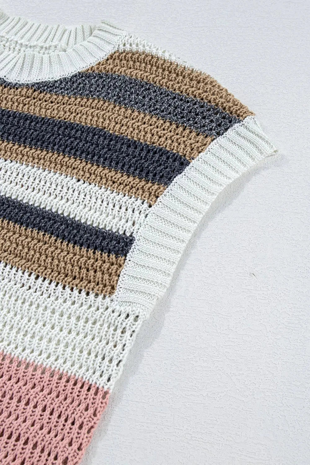 Stripe Color Block Eyelet Knit Short Sleeve Knit Top Simply Love