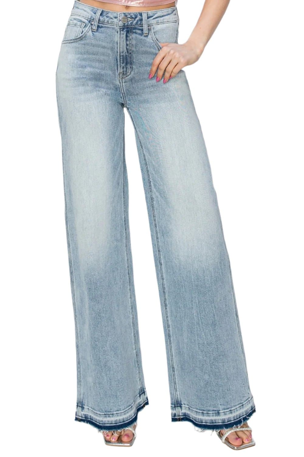 Risen Full Size High Rise Wide Leg Jeans.