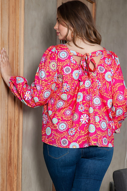 Floral charm plus size blouse with square neckline