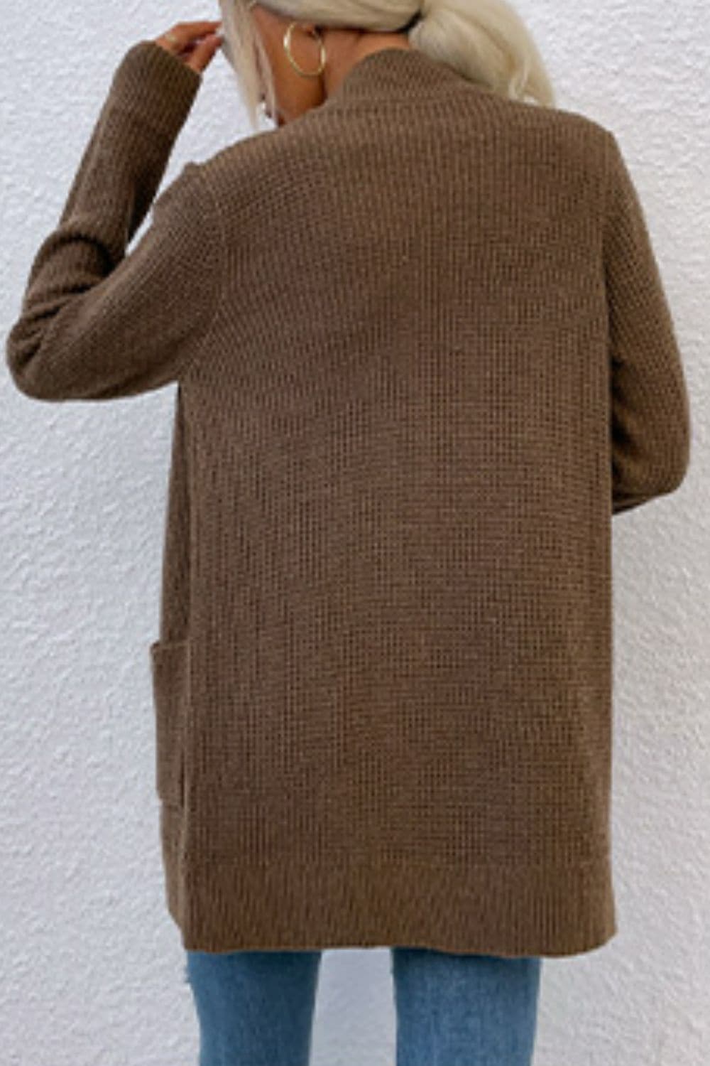 Open Front Rib-Knit Cardigan with Pockets.