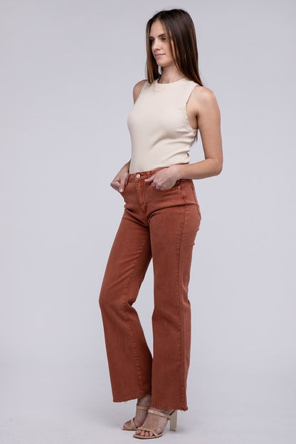 Trendy acid wash frayed hem wide-leg pants