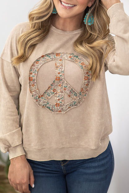 Peaceful blooms plus size terry sweatshirt in pale khaki