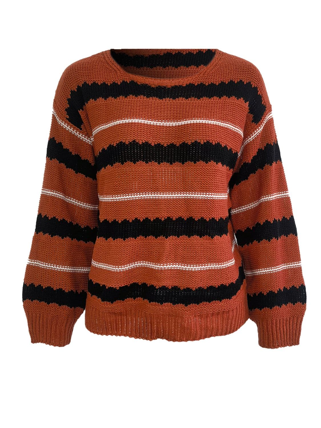 Striped Round Neck Long Sleeve Sweater.