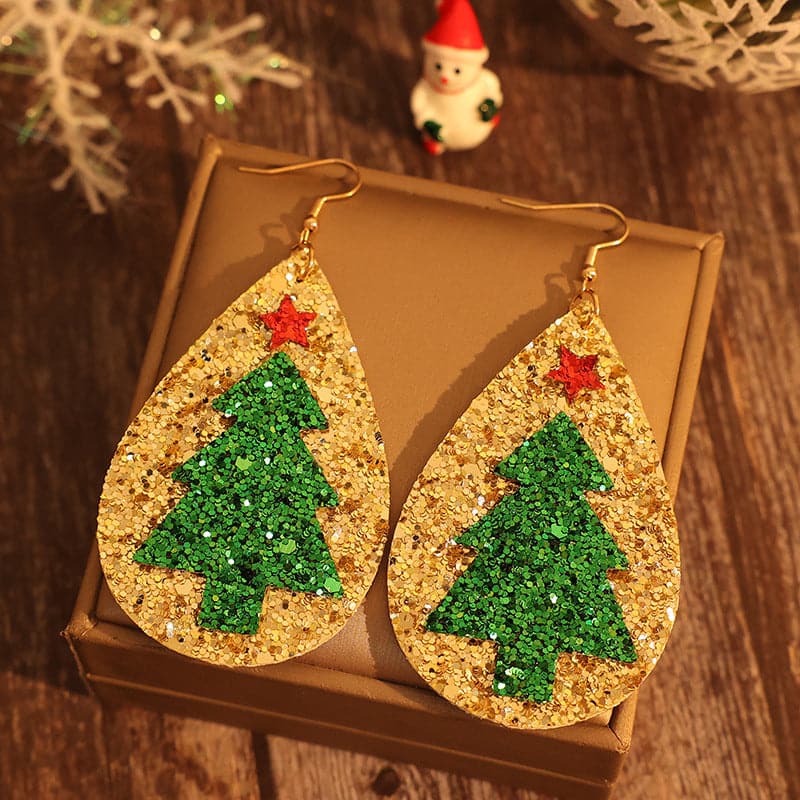 Festive PU leather tree earrings for holiday cheer