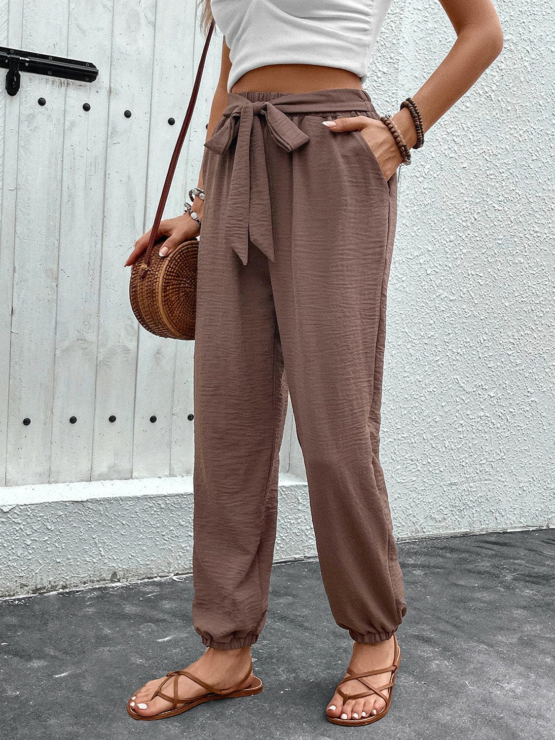 Tied High Waist Pants with Pockets.