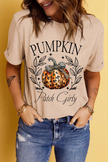 Pumpkin Graphic Round Neck Short Sleeve T-Shirt.