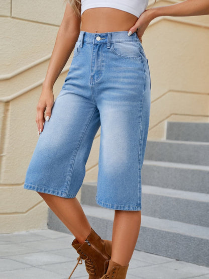 High Waist Denim Shorts with Pockets.