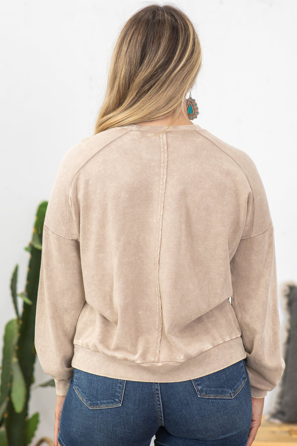 Peaceful blooms plus size terry sweatshirt in pale khaki