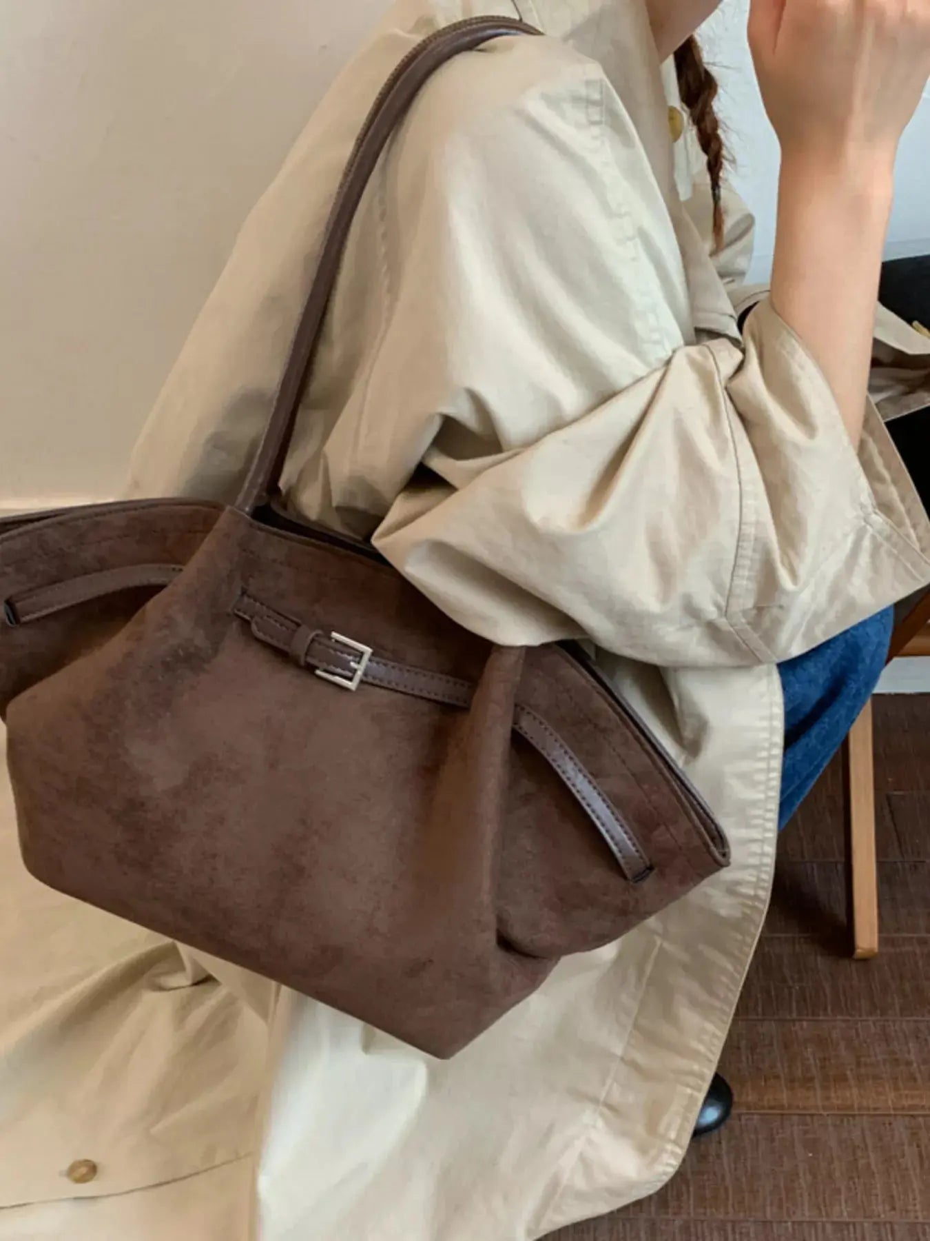Solid Color Buckle Tote Bag Simply Love