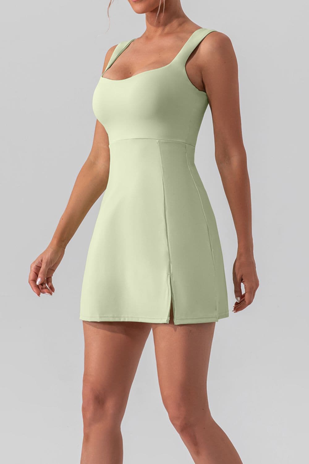 Square Neck Sleeveless Slit Mini Active Dress.