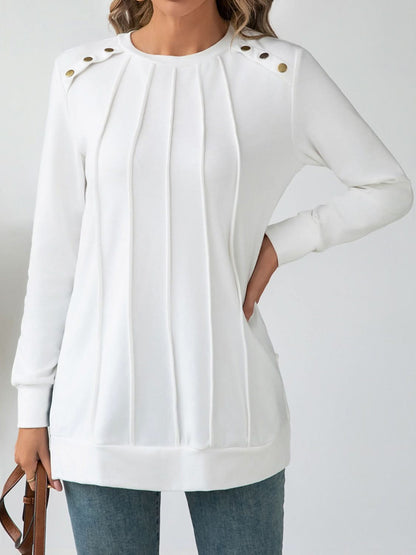 Asymmetrical Hem Long Sleeve Blouse with Side Slit