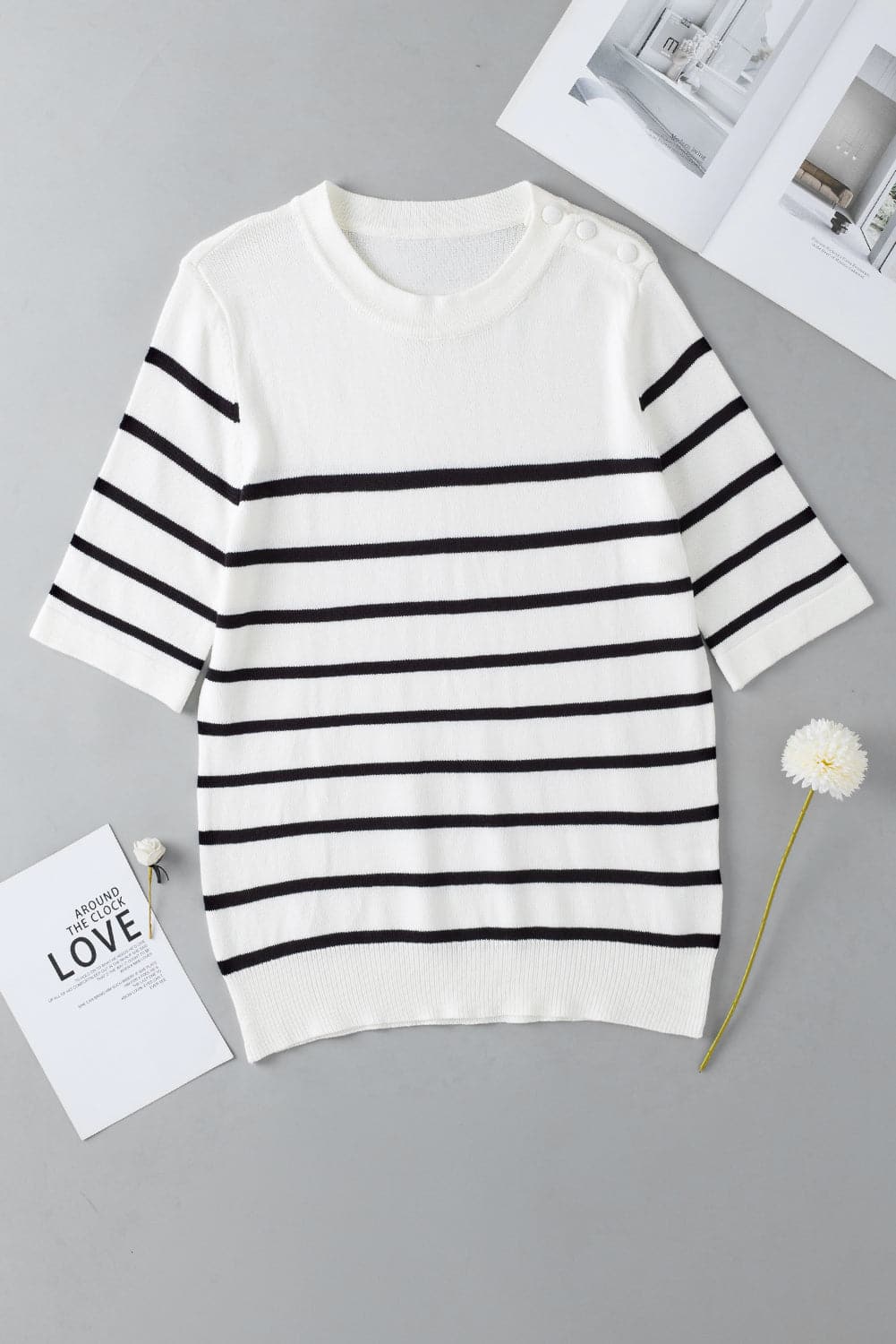 Round Neck Half Sleeve Knit Top.