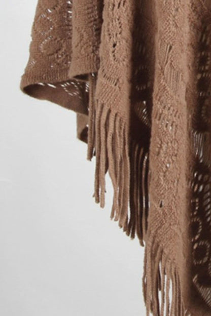 Fringe Openwork Surplice Cape Sleeve Poncho.