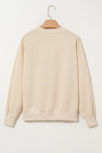 Apricot THANKS Chenille Embroidered Drop Shoulder Graphic Sweatshirt