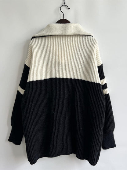 Ribbed Two-Tone Half Zip Sweater.