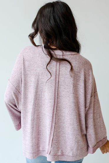 Chic orchid petal drop shoulder long sleeve tee with exposed seams