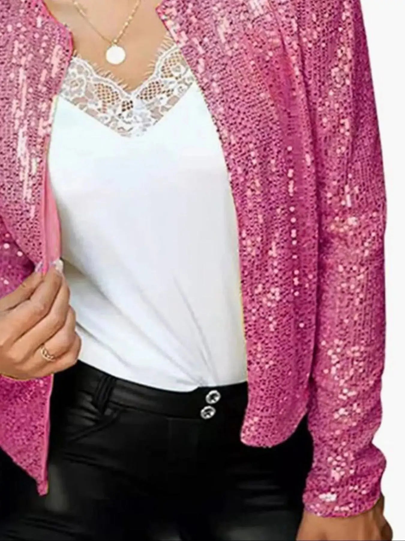 Full Size Sequin Long Sleeve Jacket Plus Size Simply Love