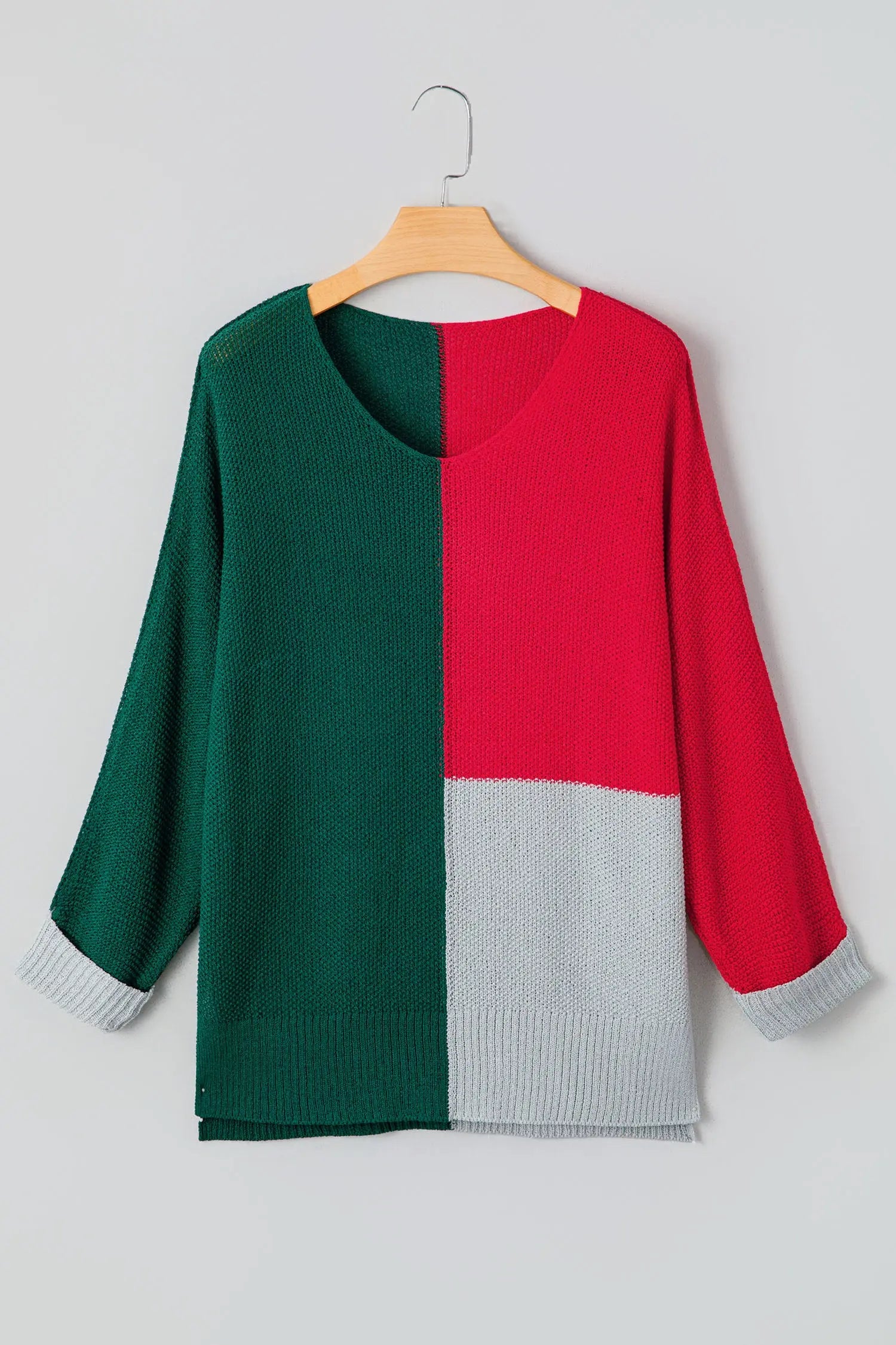Evergreen Color Block Knit V Neck Loose Sweater for Women Dear-Lover Dropshipping