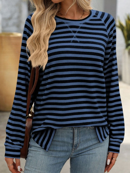 Striped Round Neck Long Sleeve T-Shirt.