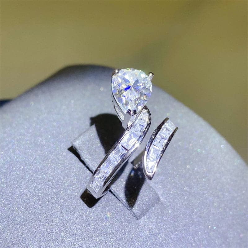 Stunning 3 Carat Moissanite and Zircon Bypass Ring in 925 Sterling Silver