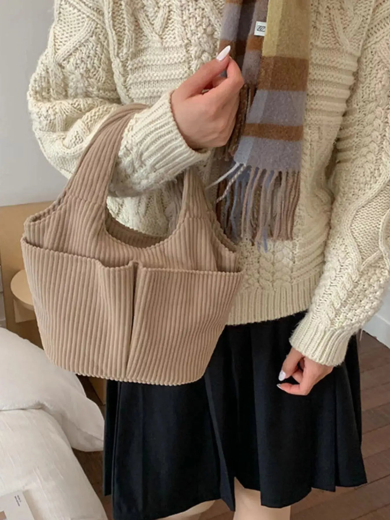 Corduroy Solid Color Handbag Simply Love