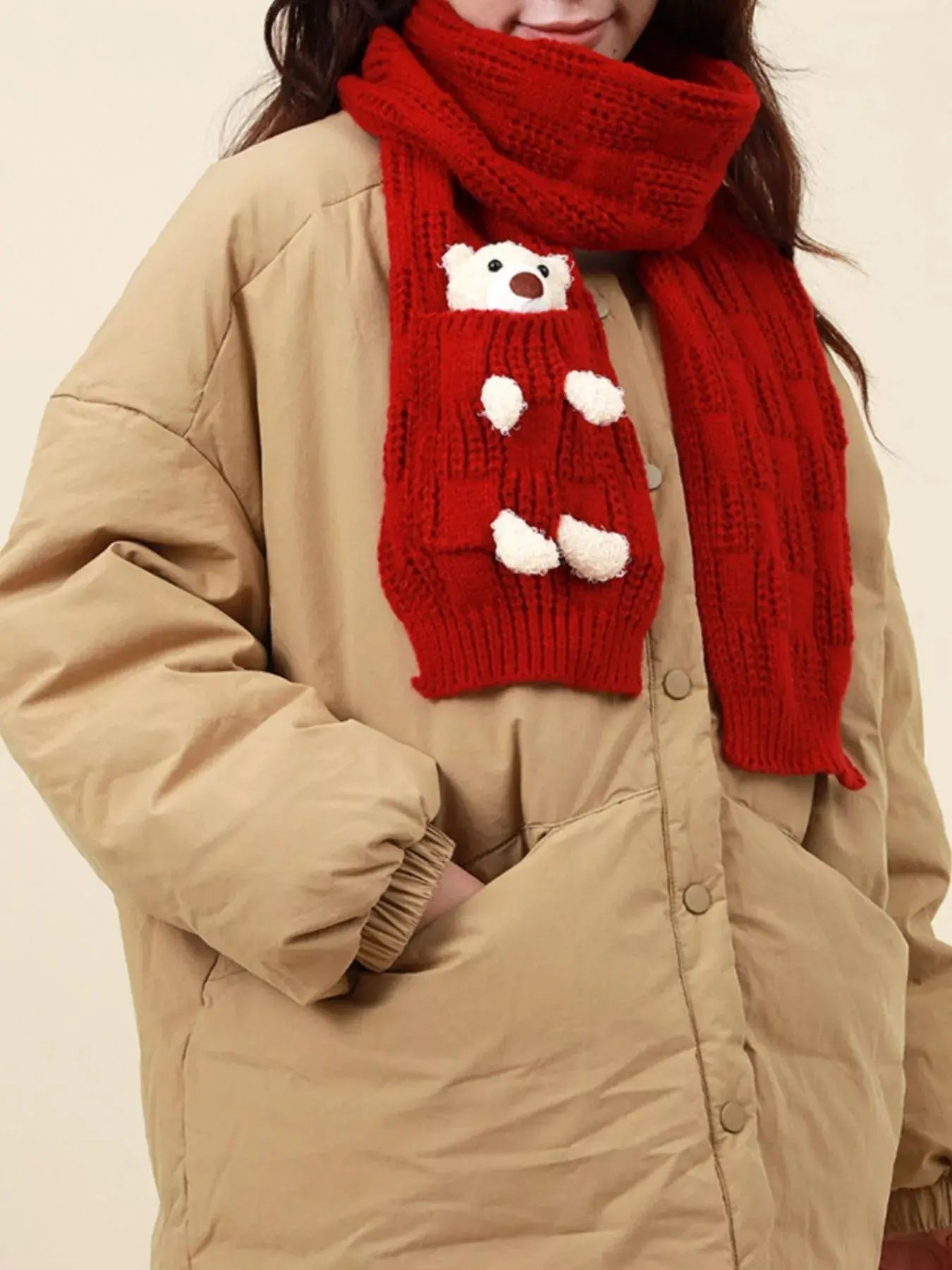 Christmas Cute Bear Pocket Knitted Scarf Simply Love