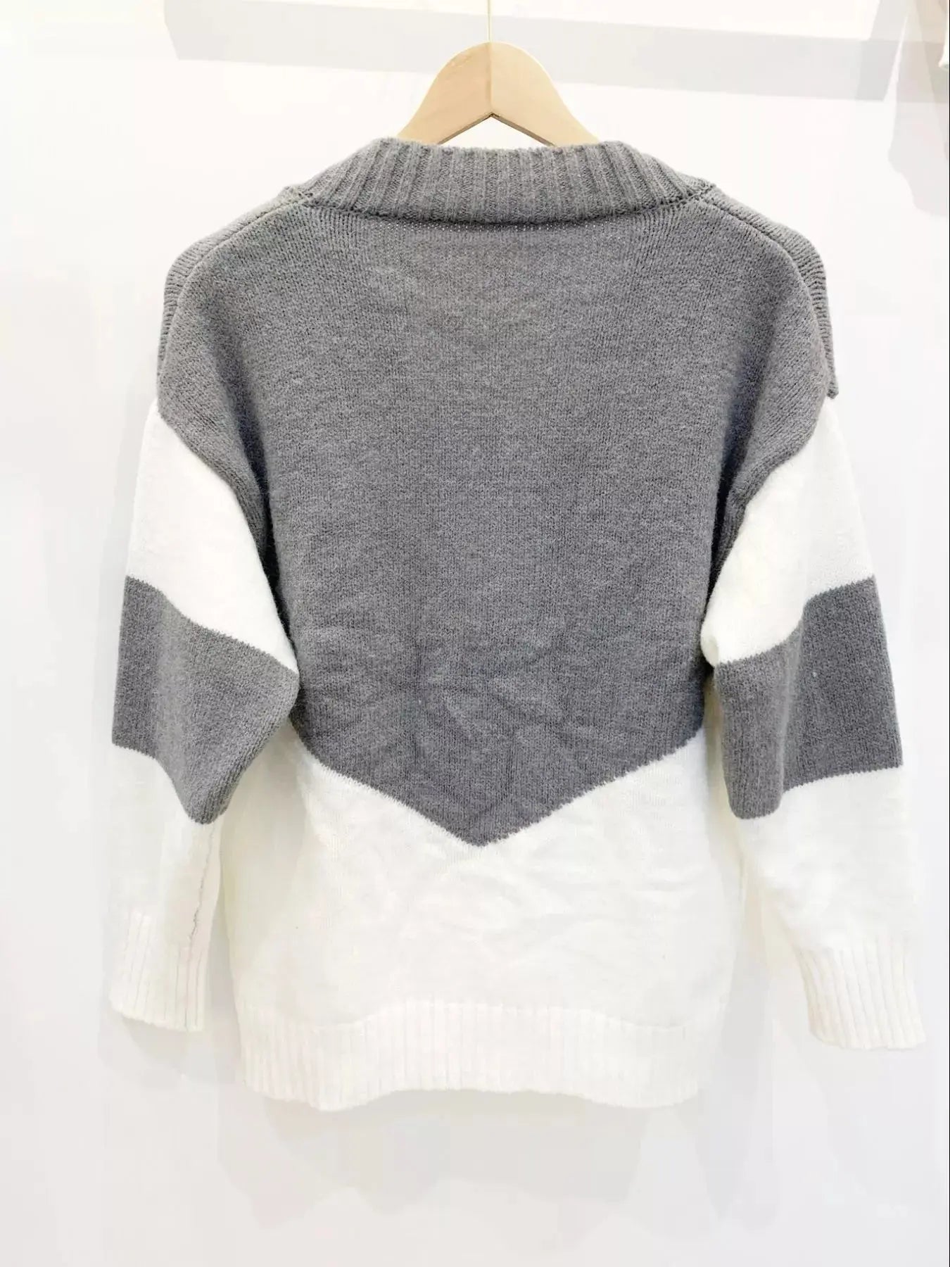 Color Block V-Neck Knit Sweater Simply Love
