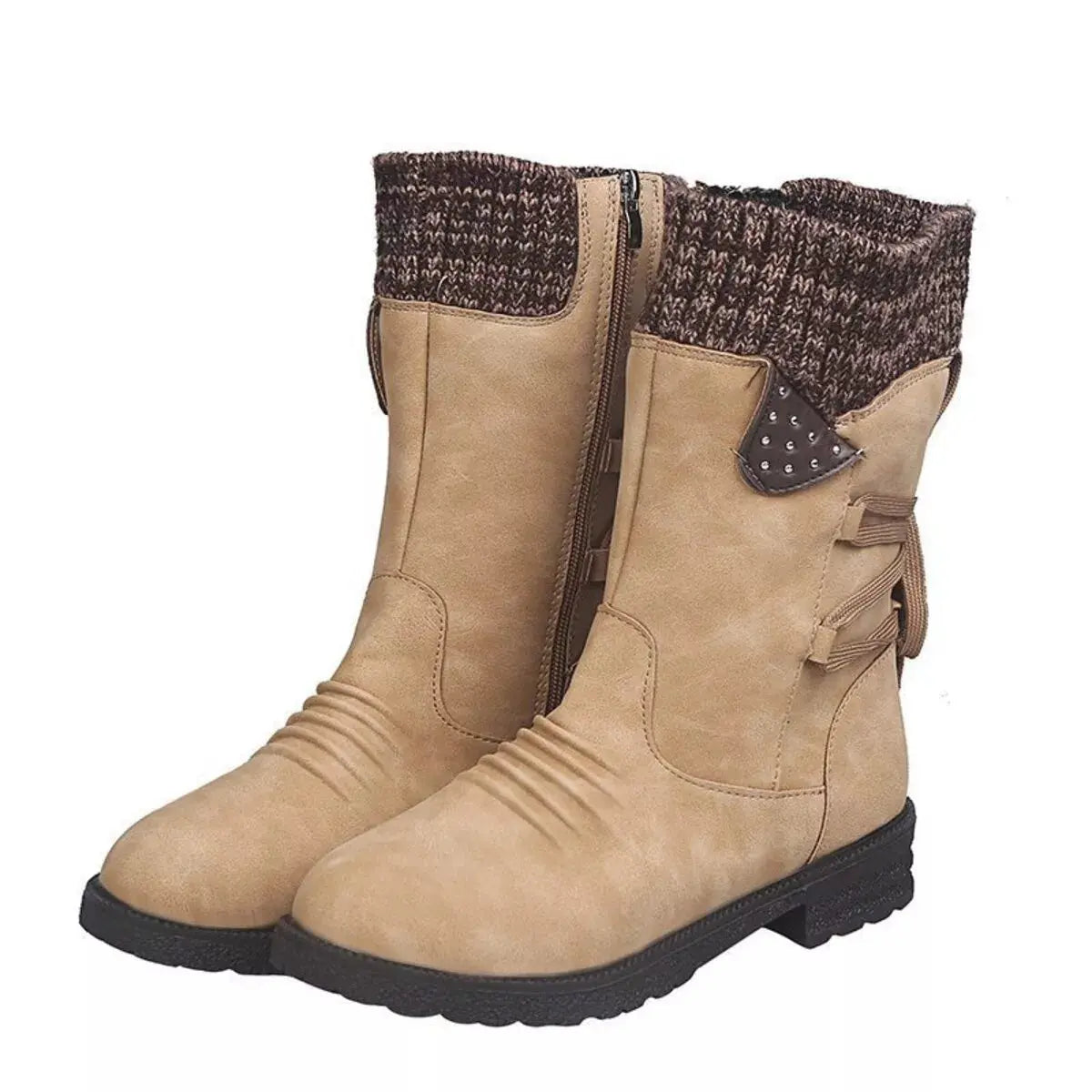 Knitted Cuff Round Toe Boots Simply Love