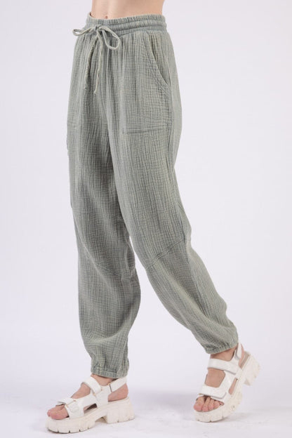 VERY J Washed Woven Crinkle Gauze Drawstring Pants.