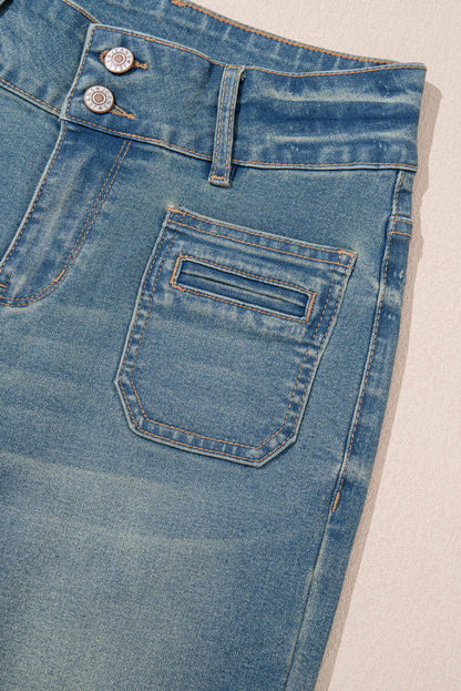 Amyra Double Button Patch Pocket Flare Leg Jeans - Love Salve 