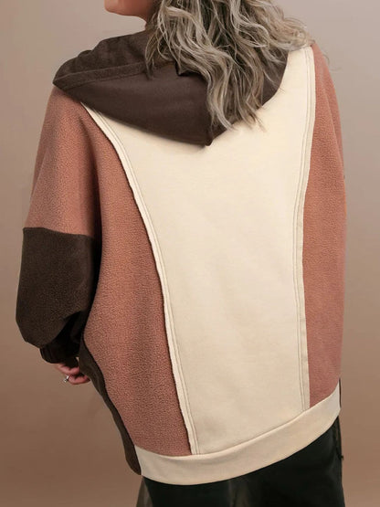 Chic Plus Size Color Block Hoodie with Long Sleeves