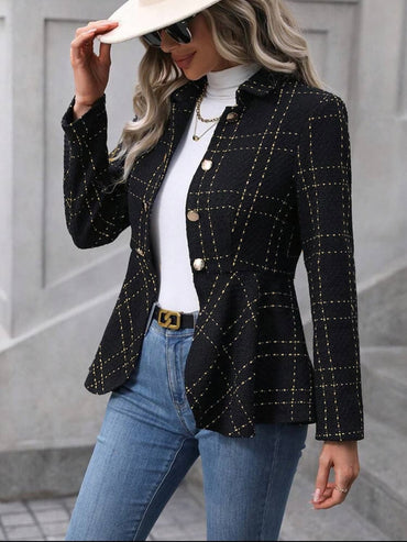 Ruffle Hem Collared Blazer.