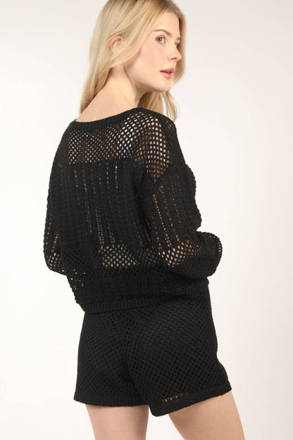 VERY J Openwork Cropped Cover Up and Shorts Set.