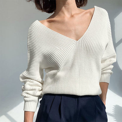 V-Neck Dropped Shoulder Long Sleeve Sweater.