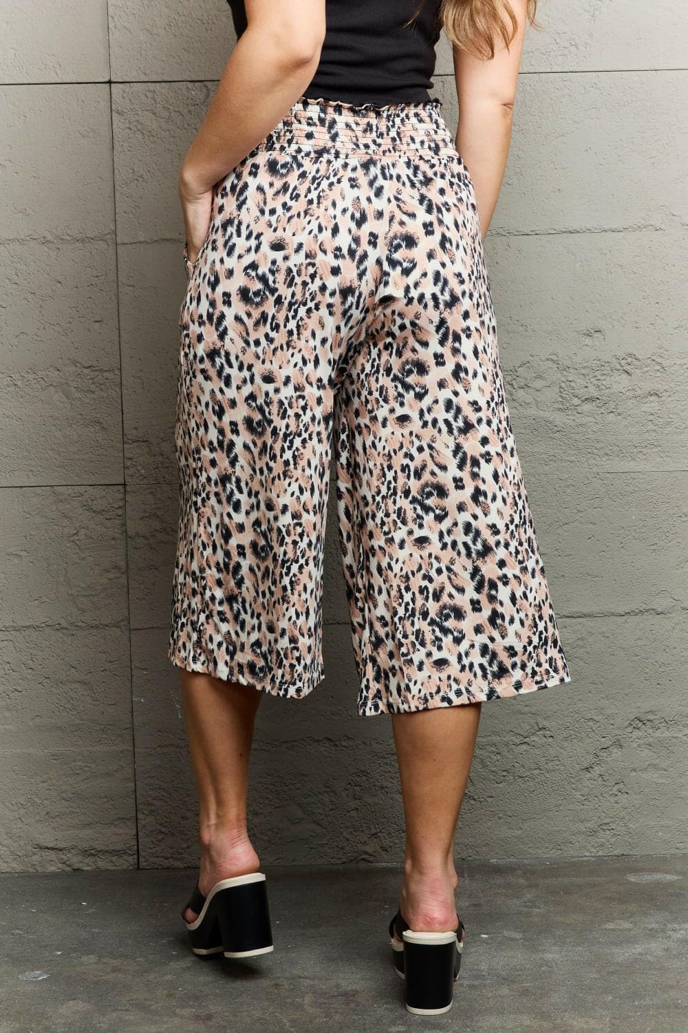 Ninexis Leopard High Waist Flowy Wide Leg Pants with Pockets.