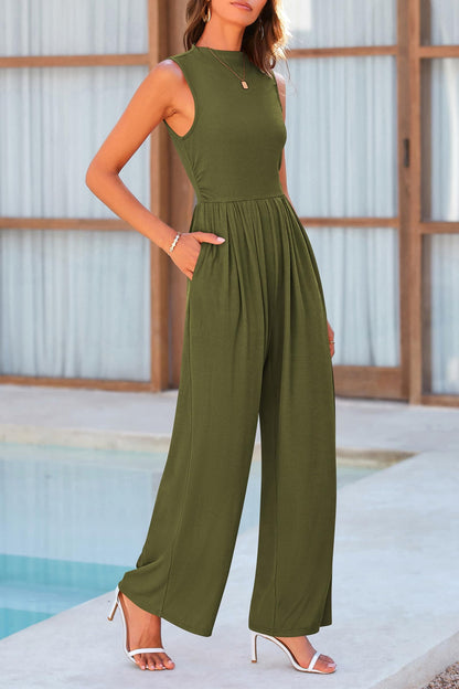 Mock Neck Sleeveless Wide Leg Jumpsuit.