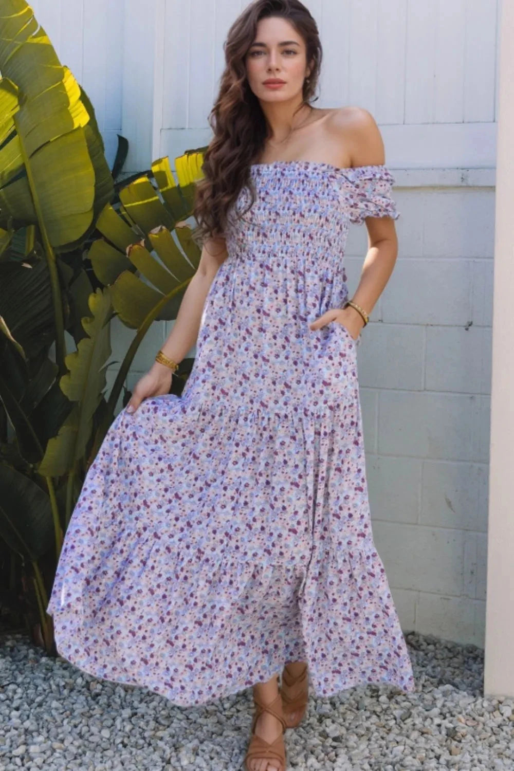 Tiered Floral Shirred High Waist Maxi Dress Simply Love