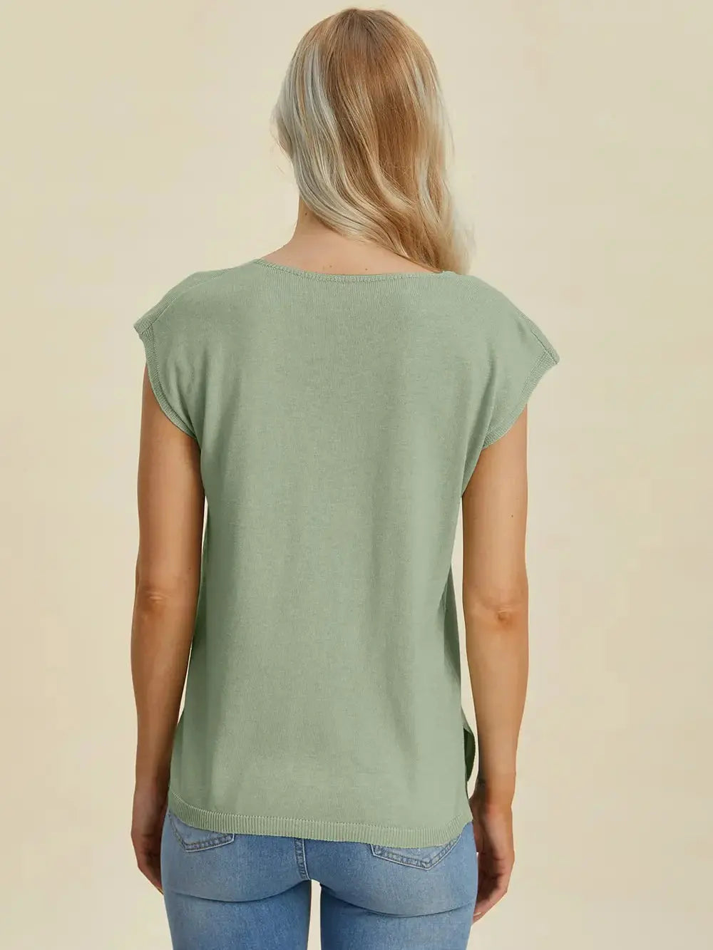 Double Take Full Size Notched Cap Sleeve Knit Top - Love Salve